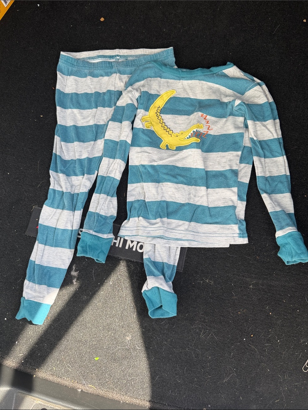 Carter's Teal and White Striped Pajama Set with Yellow Crocodile